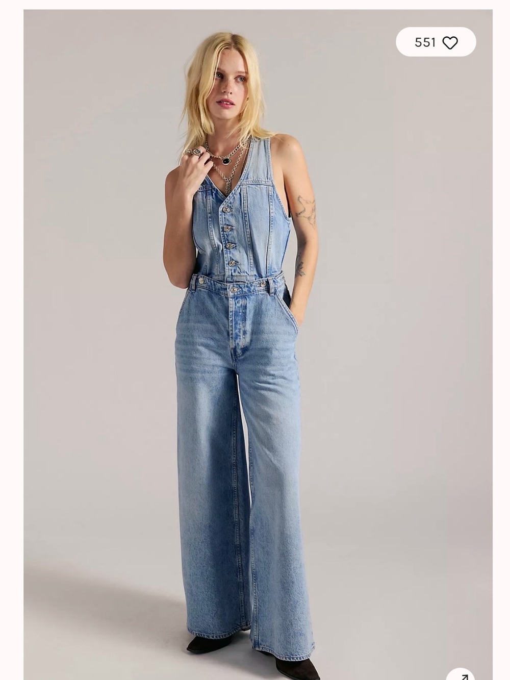 We The Free Better Together Convertible Jumpsuit in a light blue denim wash